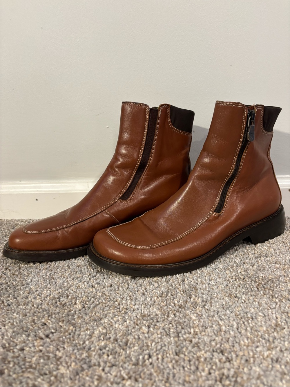 Vintage Donald Pliner Women’s Brown Leather Side-Zip Ankle Boots Round Toe 10.5